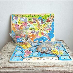 Quokka Wooden USA & World Map Puzzle Set Educational Geography
